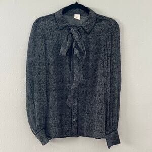 J.Crew Collection 100% Silk Bow Tie Blouse Black White Dot Women’s Size 4 Twee